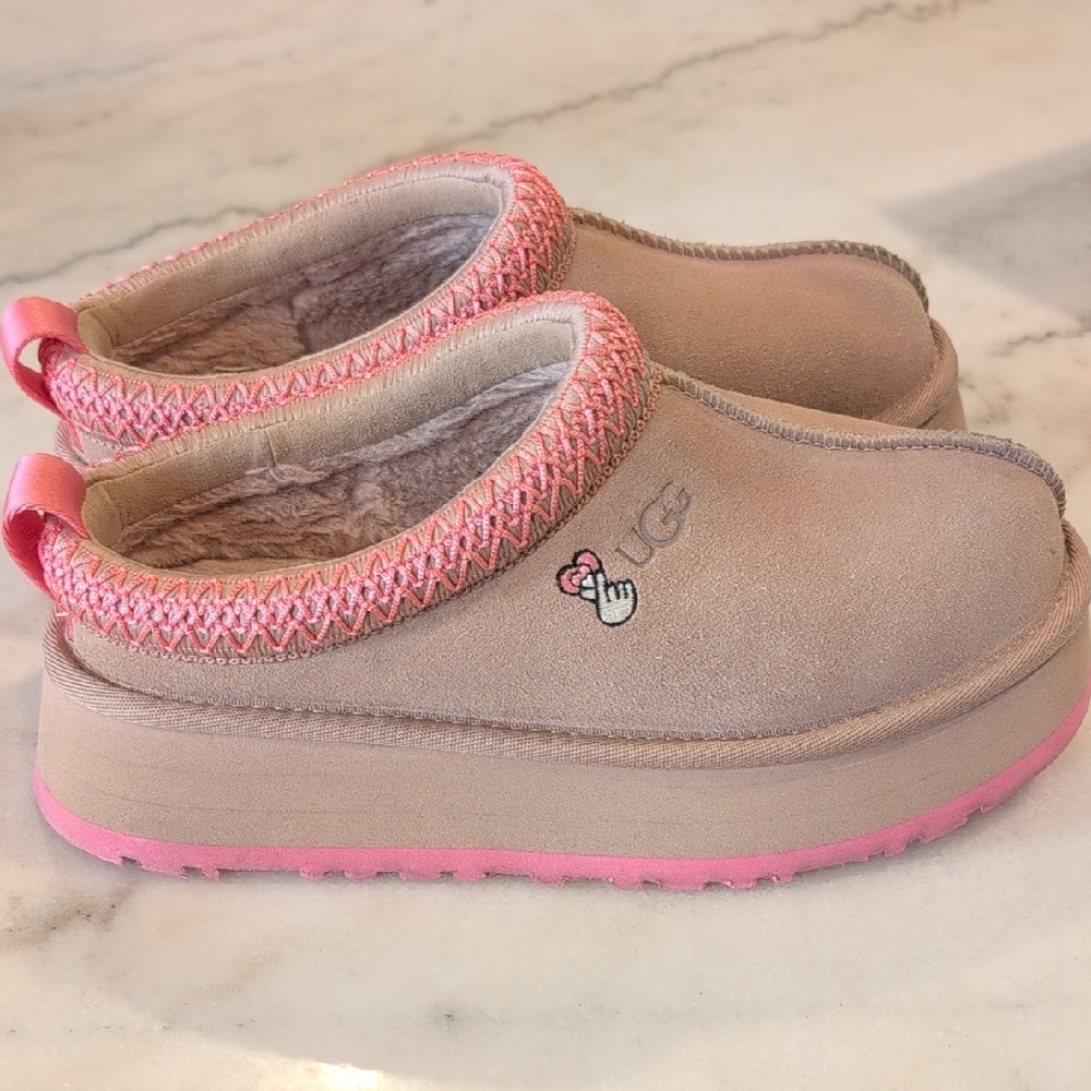 UGG Pink and Tan Cozy Slip-Ons